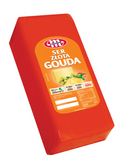 Hole-filled Golden Gouda cheese, block shape, approximately 3.2 kg